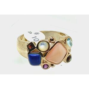 Vintage 1990's Sterling Silver Gemstone Ring Size 10 Lapis MOP Amethyst Topaz